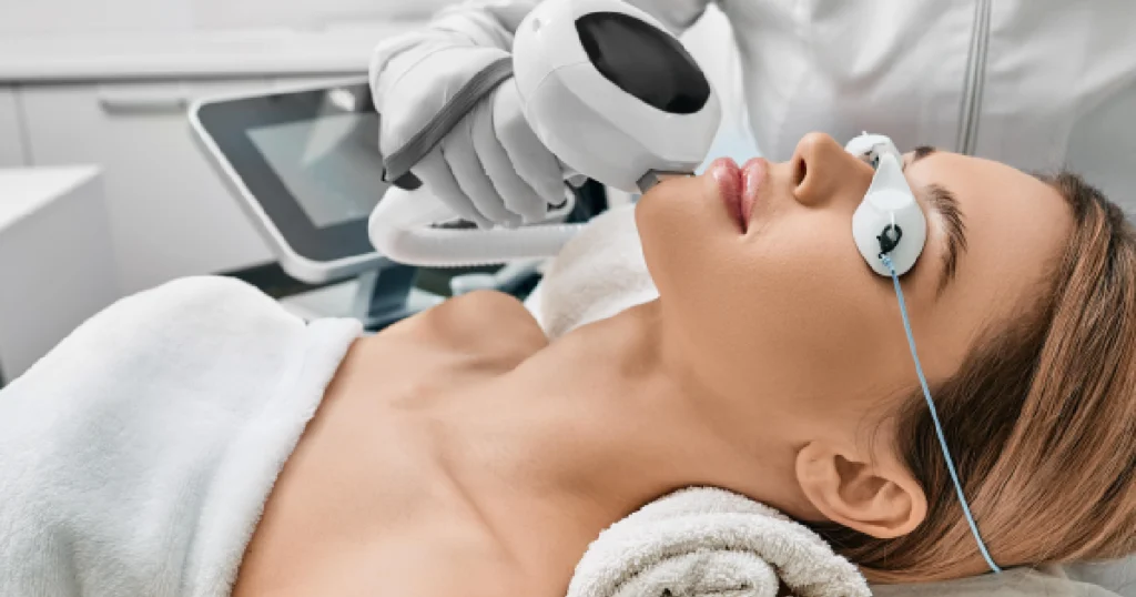 Woman receiving Laser Hair Removal treatment in Brea, CA from a professional