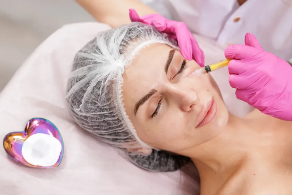 A patient receiving PRP for under eyes in Brea, CA, to reduce dark circles